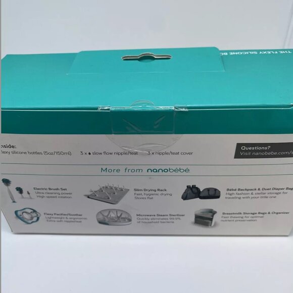 Nanobebe Silicone Baby Bottle Set Anti-colic Pack Of 3, 5 oz, 150ml Venting - Picture 2 of 4